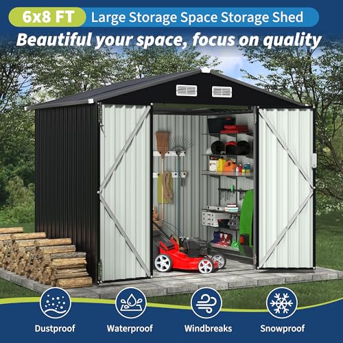 6x8 FT Metal Storage Sheds Outdoor (Gray / 6x8FT with Light)