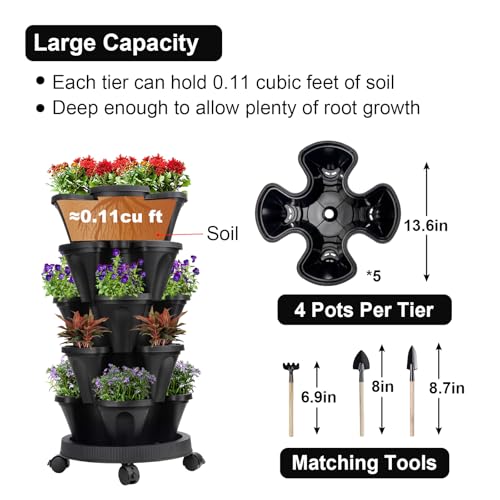 Vertical Planter Tower (Black / 5 Tier)