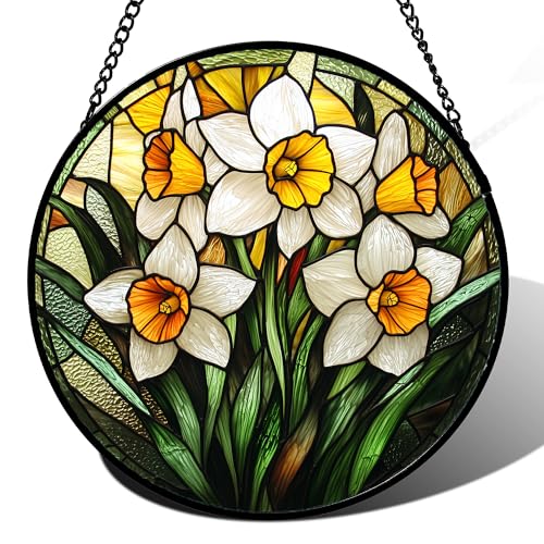 Stained Glass Window Hanging Daffodil Suncatcher Gifts for Women 6.3"