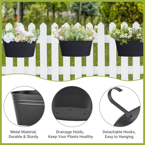 10.5 Inch Metal Hanging Flower Pots 4 Pcs Outdoor Railing Planter Box (4 Count)