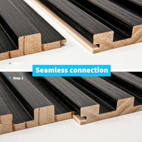 108 x 5.7 Inch Slat Wood Wall Paneling for Interior Decor (8Pcs-108 x 5.7 Inch / Slat Black)