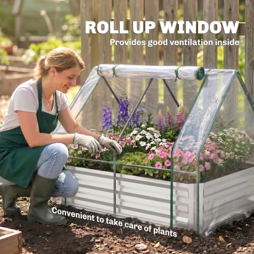 4 x 3ft Metal Planter Box with Mini Greenhouse (Clear and Gray)