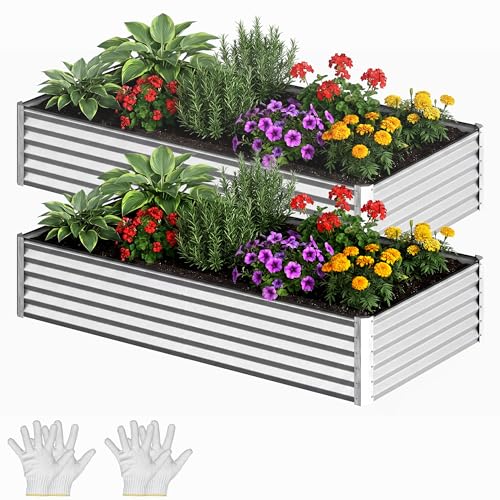 2pcs 8x4x1.5ft Galvanized Raised Garden Bed (8x4x1.5ft 2pcs / Silver)