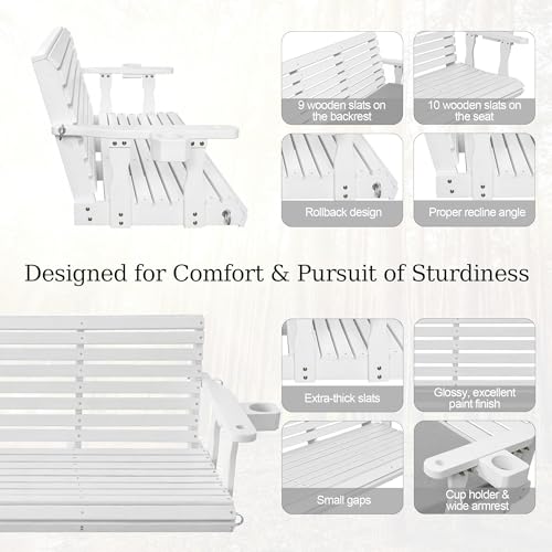 Wooden Porch Swing (Pure White / 5.5 FT Extra Large)