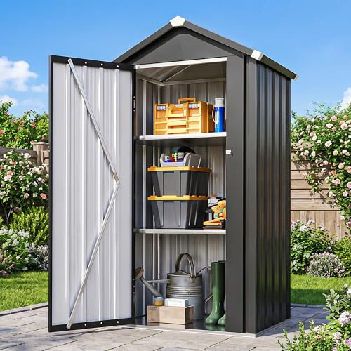 Vertical Outdoor Storage Cabinet 2.5’x2’ with Floor & Shelves Black (Black / 2.5'x2')