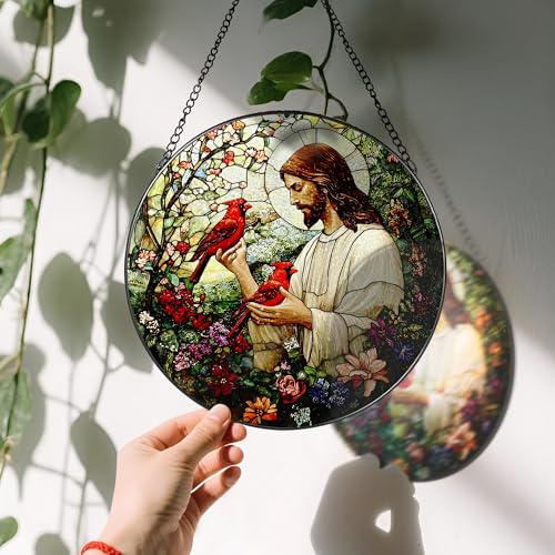 8 Inch Jesus with Cardinals Suncatcher Ornament (Jesus-c)