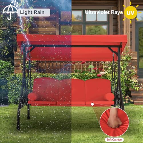 3 Seat Porch Swing with Adjustable Canopy (Orange)