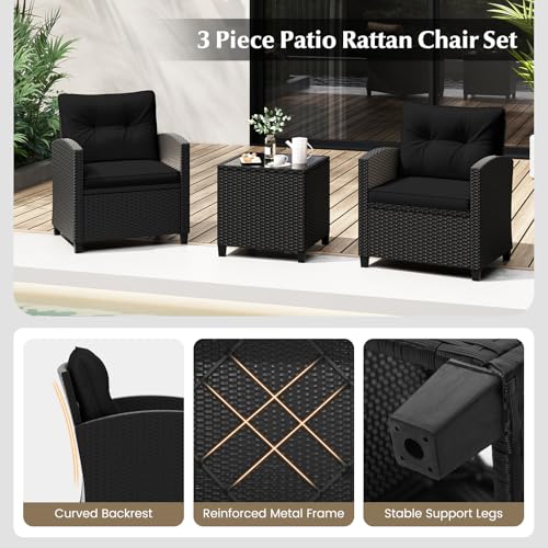 3 Piece Patio Furniture Set (Black-black)