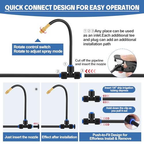 100FT Misting Cooling System with 360°Adjustable Nozzles (100FT with Adjustable Brass Spray Nozzles)