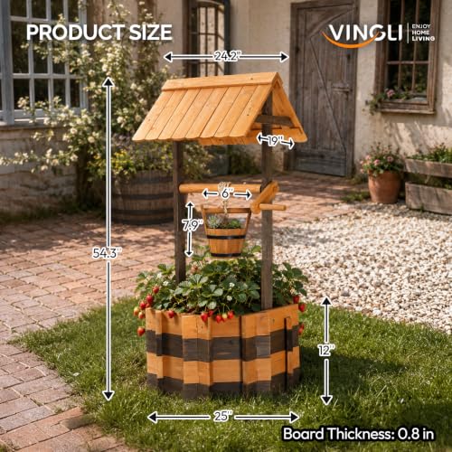 Wooden Wishing Well Outdoor Planters (Two-tone / 25" width)