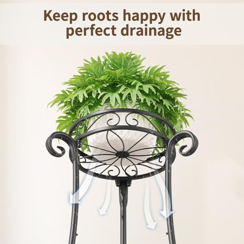 Metal Corner Plant Flower Stand Tall Indoor Outdoor (Glossy Black / 2 Tier)
