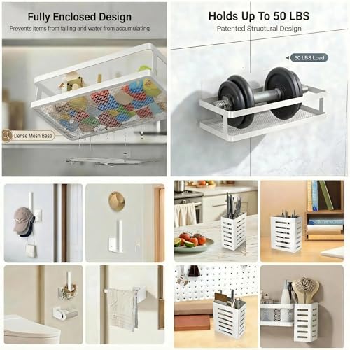 5-in-1 Shower Caddy & Kitchen Organizer Set, Wall Mount Wide Spice Rack with Paper Towel Holder, Utensil Holder, Soap Dish, Rustproof Mesh Baskets Hold 50LBS - Silver Gray, Guardrail