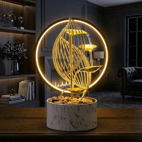 15 Inch Gold LED Metal Tabletop Water Fountain (Fssq)