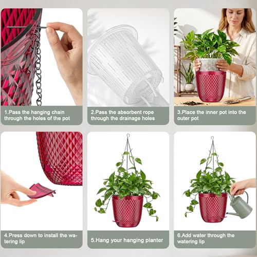 Hanging Planters for Indoor Plants (Red / 7.2in)