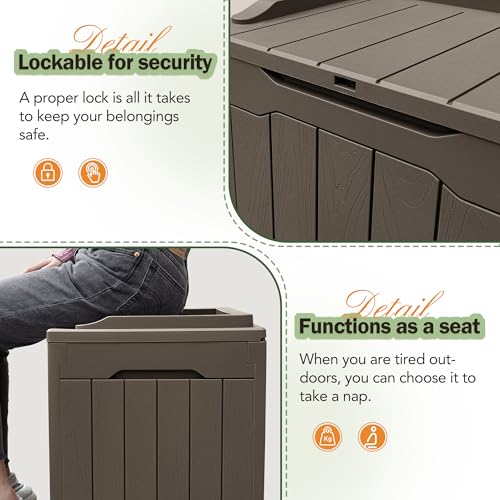 31 Gallon Resin Deck Box All Weather Outdoor Storage Boxes for Patio Furniture Set (Brown / 31 Gallon)