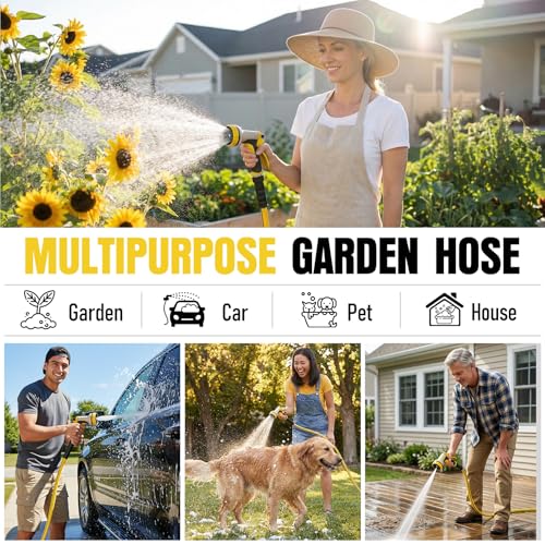 Heavy Duty Garden Hose 50ft (Black+Yellow / 50ft)