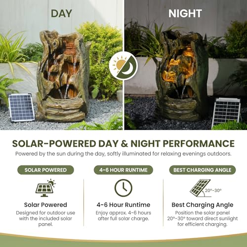 Solar Outdoor Water Fountain (Wooden Solar Powered - 24.4 Inch)