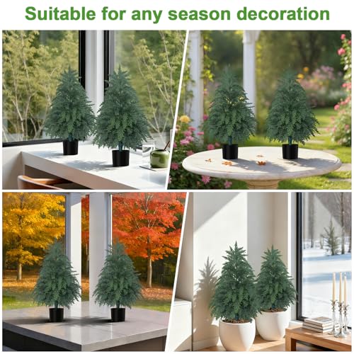 2Pack Fake Cypress Topiary Trees with Pot (2FT/24IN)