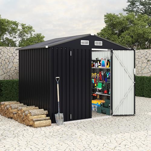 6x8 FT Metal Storage Sheds Outdoor (Gray / 6x8FT with Light)