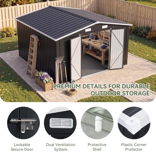 10x12 FT Shed Outdoor Storage Shed with Floor Black (Black / 10'x12')