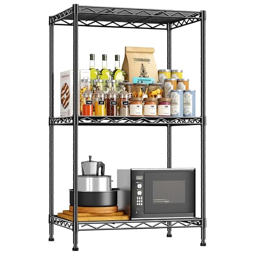 3 Tier Narrow Shelf Adjustable Storage Rack for Closet Bedroom (Black-18”W x 12”D x 35”H)