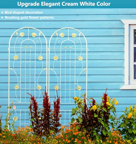 4 Pack Metal Garden Trellis 71" H Cream White Garden Fence Rustproof Trellis for Climbing Plants Support Roses Flower Outdoor Lawn (4 Count)