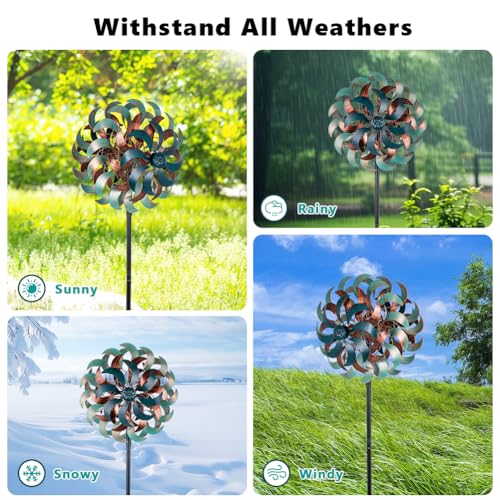 Wind Spinners for Yard and Garden (Green-6 Layers-13.4")
