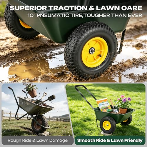 Autodaya 2 Wheel Wheelbarrow (132lb|green-3 Cu Ft)