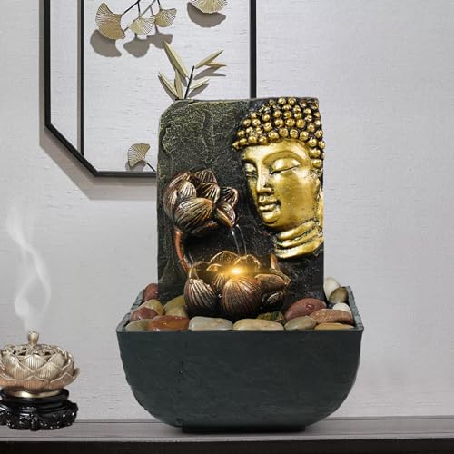 Desktop with LED Light Buddha Lotus Resin Fountain (Lotus Buddha Statue)