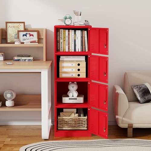 Metal Storage Locker Cabinet for Office (Red / 4 Doors)
