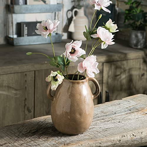 Brown Ceramic Vase with Handles (Brown)