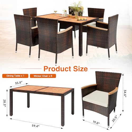 7 PCS Wicker Patio Dining Set (Brown / 7 Pieces)