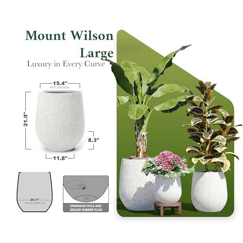 Signature Mount Wilson Modern Indoor Outdoor Fiberstone Tapered Planter (Ribbed White / 20.1'' D x 21.9'' H)