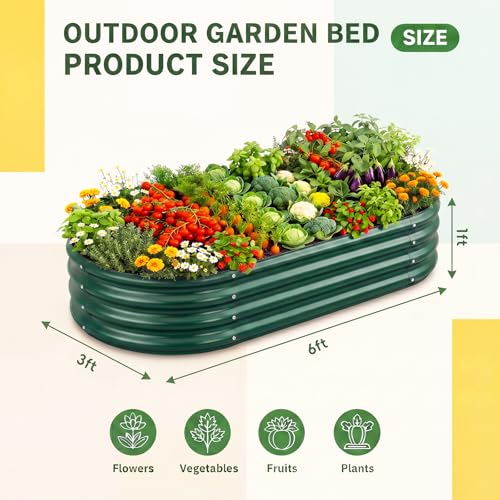 2 Pcs 6ft Metal Raised Garden Bed (6×3×1ft(2pcs） / 3-green)