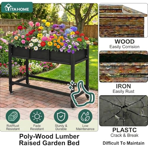 Raised Garden Bed HDPE (47x18x31in / Black)