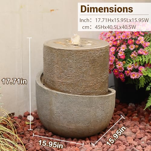 18H Modern Outdoor Water Fountain with Led Lights Tiered Cascading Waterfall Feature with Quiet Pump Floor Water Fountain for Patio Garden Backyard Decking Home and Indoor Décor Brown Brown (17.72-Brown / 17.72-brown)