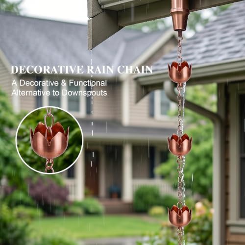 Copper Rain Chain for Gutters (Lotus Cups)