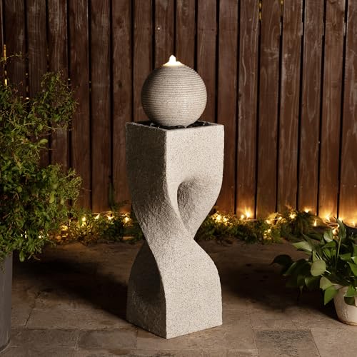 Outdoor Water Fountain with Lights (Resin/Sand/Curved / 36.5" H)