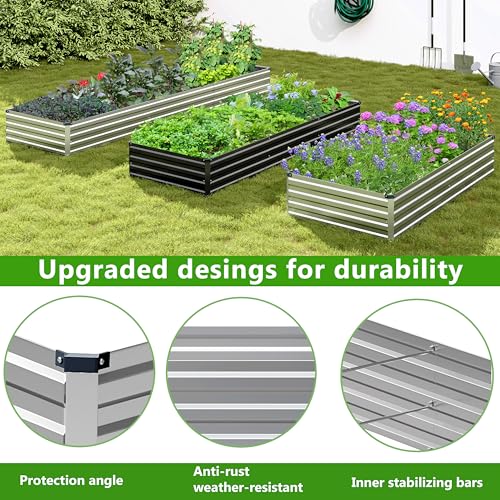 2PCS 6x3x1ft Galvanized Raised Garden Bed (6x3x1(2PCS) / Sliver)