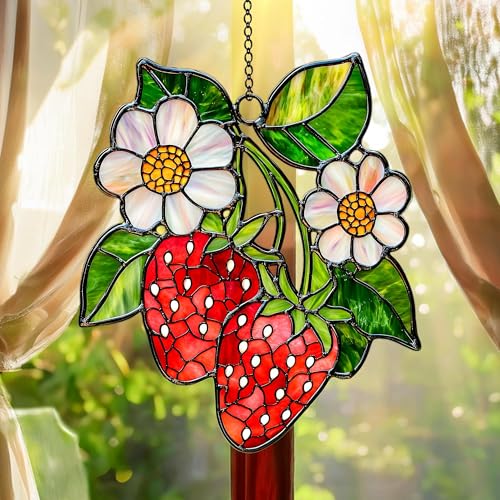 Strawberry Branch Acrylic Suncatcher Window Hanging Floral Home Decor Nature Lover Housewarming Gift (1-fba-cis-evg-a353-o.1 / 6")