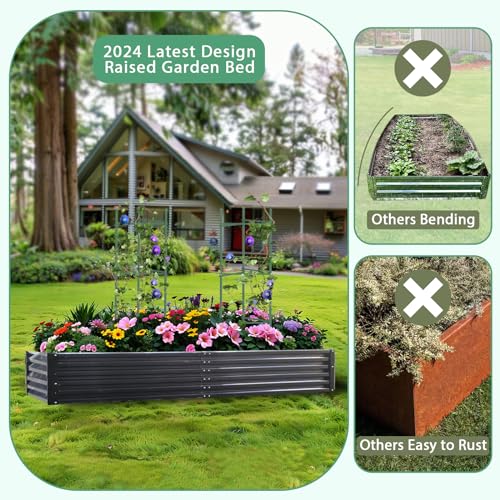 Metal Raised Garden Bed 8x4x1.5Ft Tall Outdoor Large Metal Galvanized Planter Boxes Kit for Vegetables (8x4x1.5 FT / Black)
