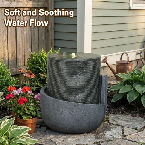 18H Modern Outdoor Water Fountain with Led Lights (17.72-Gray / 17.72-gray)
