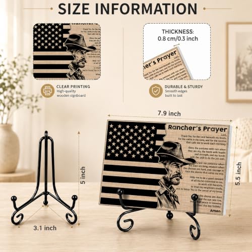 Rancher's Prayer Christian Gift for Home Office Book Shelf Table Decor (Multicolor 1744 / Wooden sign with iron frame（5.5 x 7.9 inches）)