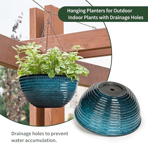 12 Inch Glazed Hanging Planters for Indoor Outdoor Plants (2 Count)