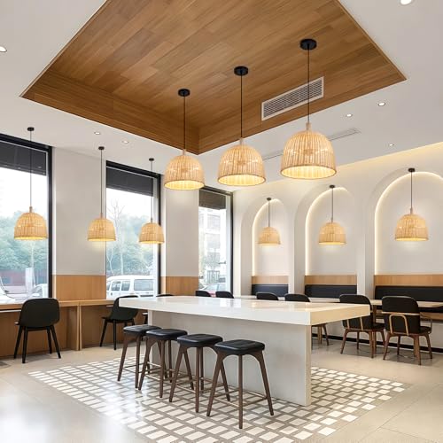 13.8" Rattan Pendant Light (Black+Rattan / 13.77" 3-Light)