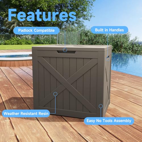 40 Gal Waterproof Outdoor Storage Box Weatherproof Deck Box (Grey / 40 Gallon)