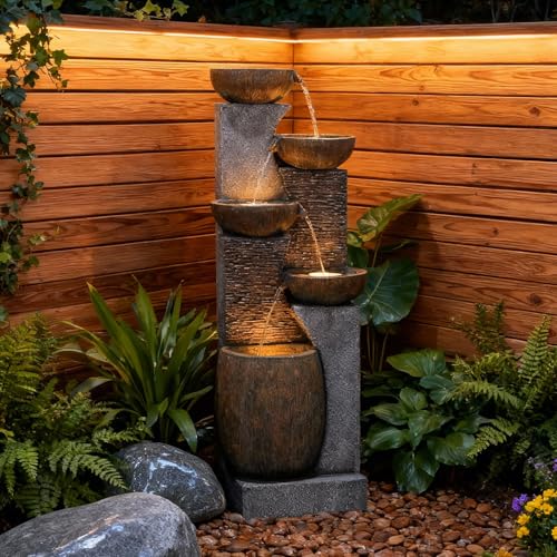 Patio Water Fountain Outdoor 51.6 Inch Tall 5 (Dark Gray-51.6''h)