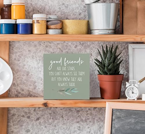 Good Friends Are Like Stars Wood Box Sign Desk Decor (GOOD-green / 5 x 5 inches)