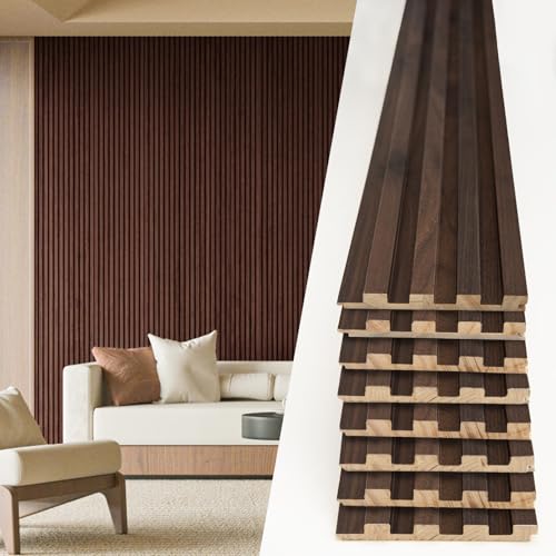 108 x 5.7 Inch Slat Wood Wall Paneling for Interior Decor (8Pcs-108 x 5.7 Inch / Slat Walnut)