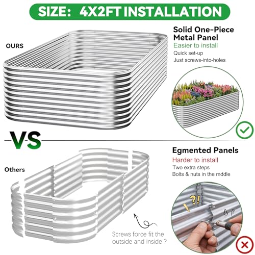 3 Pack Tall Corrugated Galvanized Steel Raised Garden Bed Outdoor (Silver / 4x2FT)